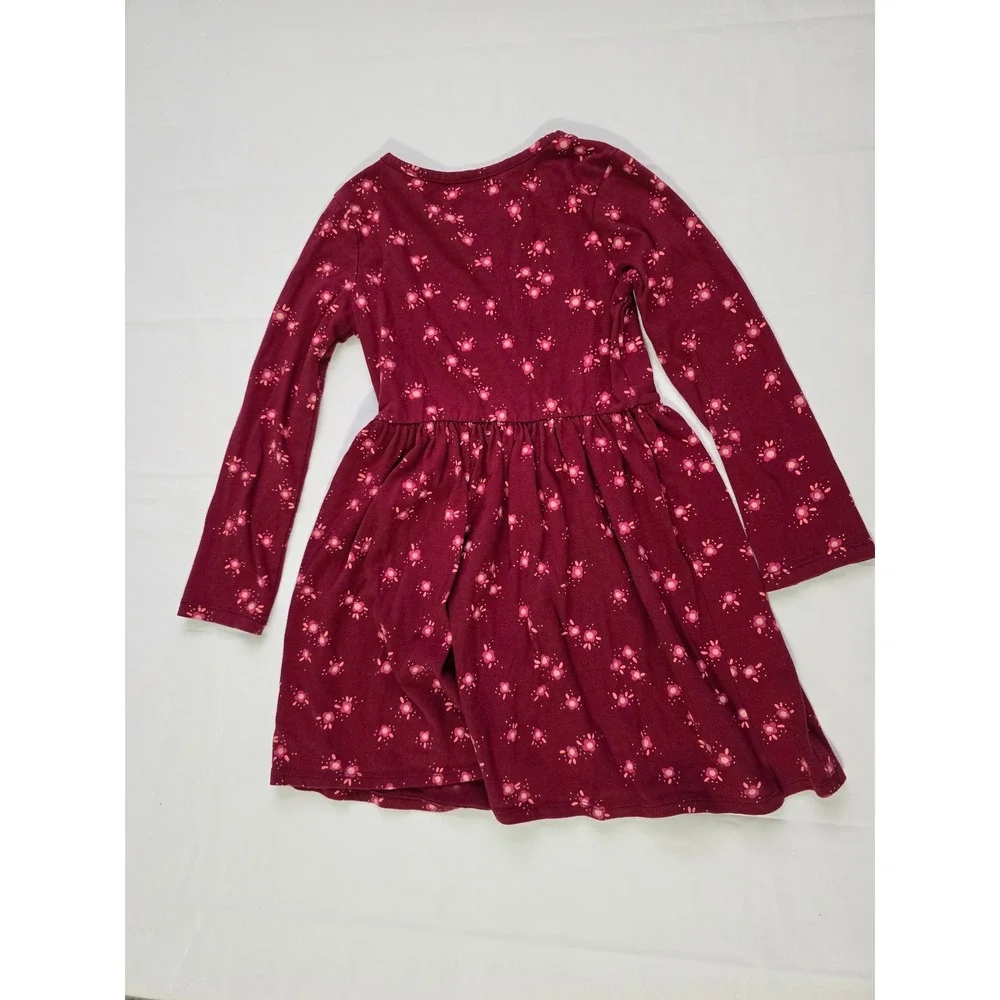 Cat & Jack Girls Burgundy Floral Long Sleeve Jersey Dress Maroon Size S 6/6X